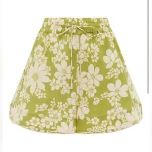 NWT Alemais Green Floral Leisa Shorts Size 2 MSRP $225 Elastic Drawstrin…
